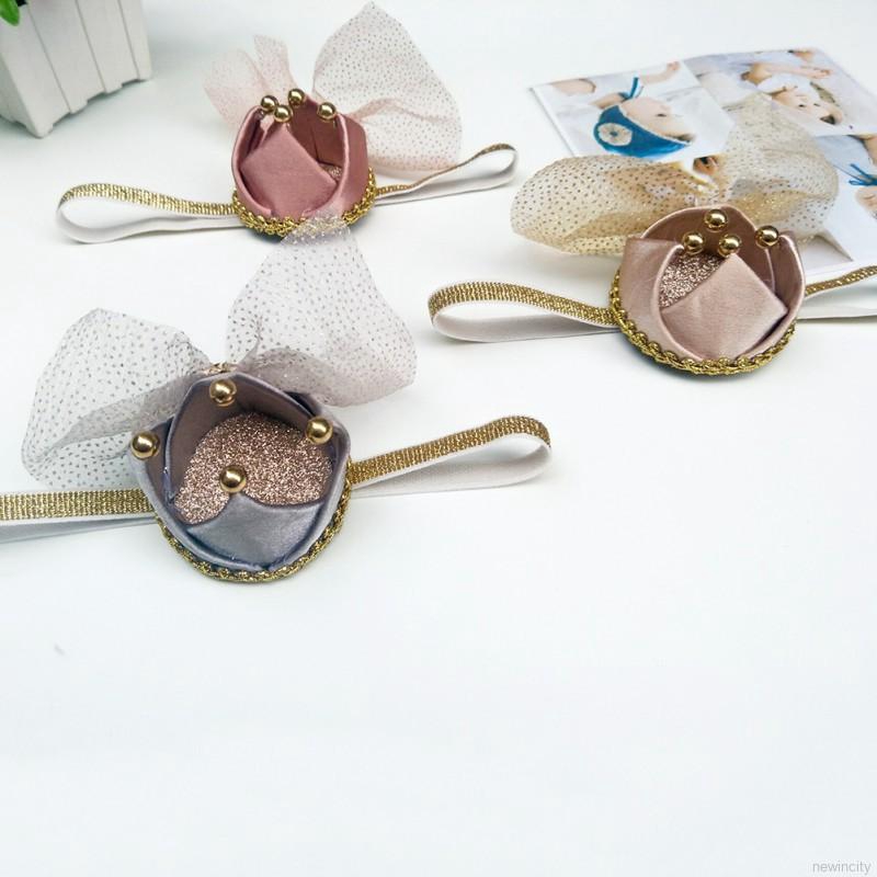 Cài tóc hình vương miện phối ren đính hoa kiểu công chúa cho bé gái