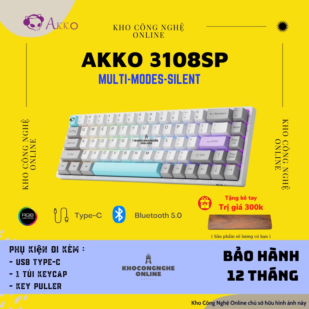 Bàn phím cơ AKKO 3068B Multi-modes Silent (Bluetooth 5.0 / Wireless 2.4Ghz / Hotswap / Foam tiêu âm / AKKO CS Jelly sw)