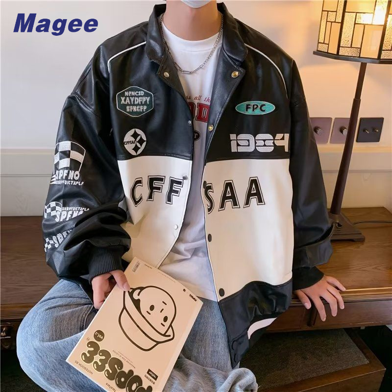 Áo Khoác Da In Chữ Magee Trẻ Trung Thời Trang Thu Đông Cho Nam