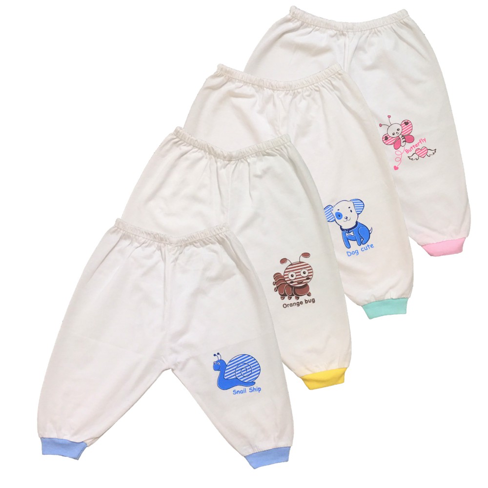 Quần sơ sinh ( 1 cái) cotton Thái Hà Thịnh | Size 1-3 (ss-9kg) | Mẫu Trắng bo gấu | quần áo trẻ em sơ sinh