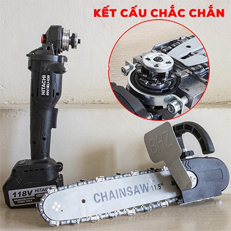 Combo Máy mài pin, máy cắt HITACHI 118V 2 pin + Lưỡi cưa xích Chain Saw - Mài góc, cắt sắt, cưa cây