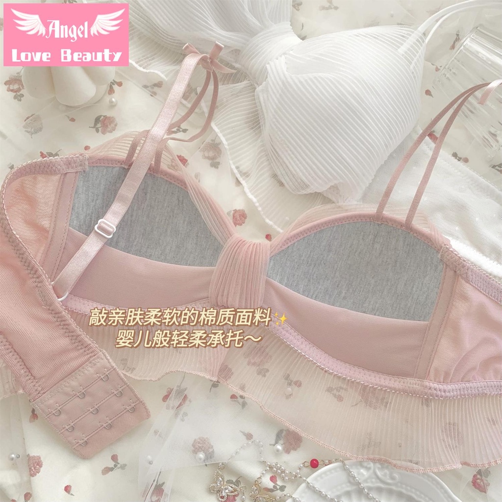 Bộ Đồ Lót Vải Gạc Áo Ngực Nhỏ Không Gọng Thép Màu Trơn Kiểu Nhật Bản Cho Nữ