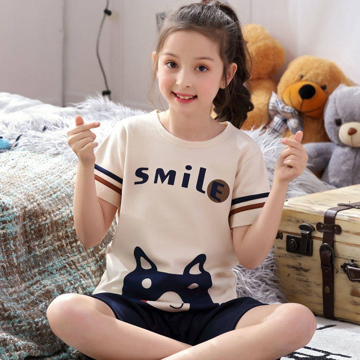 Bộ Đồ Ngủ Tay Ngắn Chất Liệu Cotton Thời Trang Mùa Hè Dễ Thương Cho Bé Gái 12-13 Tuổi