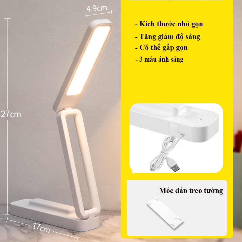 Đèn Học Sạc Pin Tích Điện - Đèn Học Để Bàn Gấp Gọn 3 Chế Độ Ánh Sáng Tăng Giảm Độ Sáng Dh03