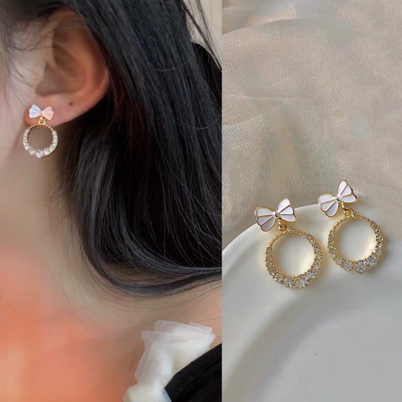 1 Đôi Bông Tai Hình Nơ Bằng Hợp Kim Bạc 925 Thời Trang