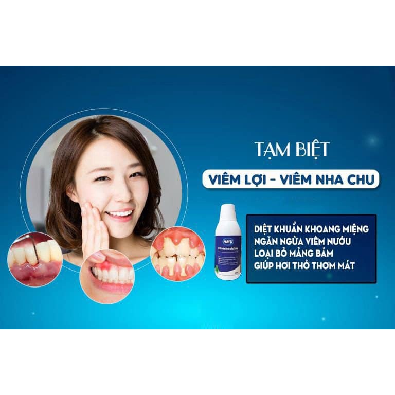Nước súc miệng viêm nướu, sát khuẩn HMU Chlorhexidine 0.12% - Đại Học Y HN