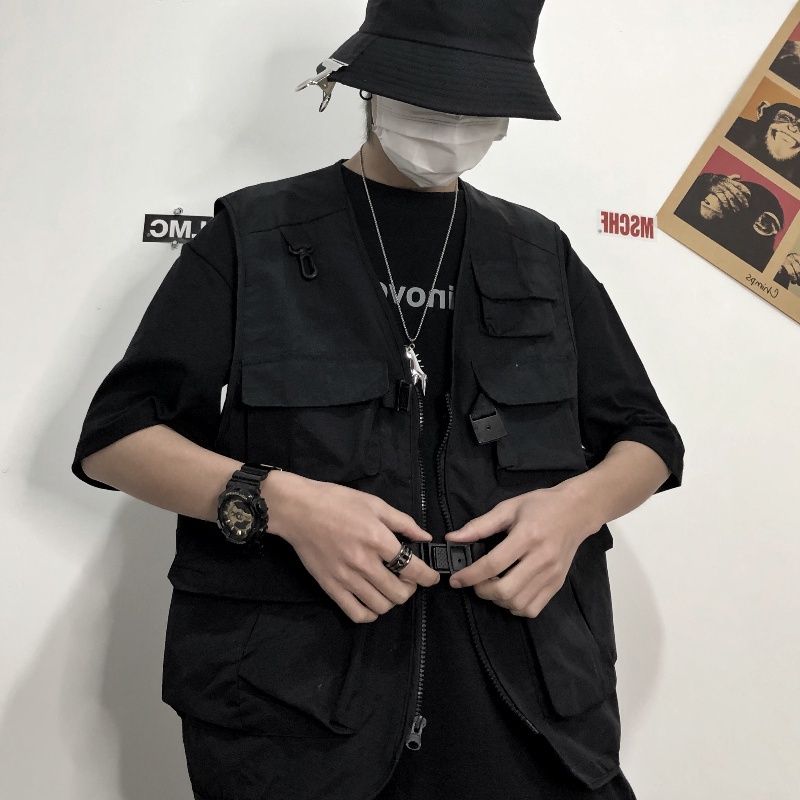 ♞AFF LIGA♞ Áo Khoác Không Tay Dáng Rộng Mang Phong Cách Hiphop Thời Trang Hàn Quốc
