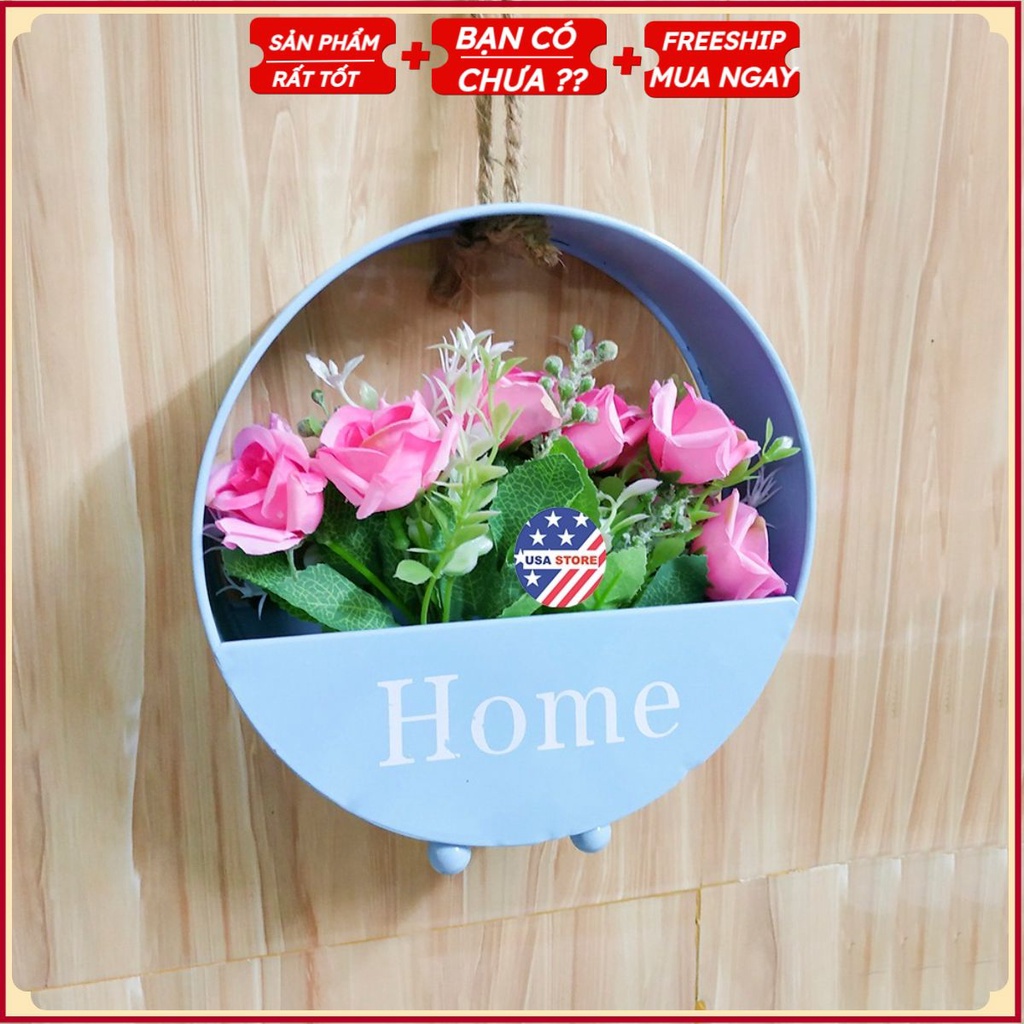 Giỏ Hoa Chào Đón Tại Cửa Nhà (Dáng Tròn) - Khung Kim Loại - Gồm Hoa