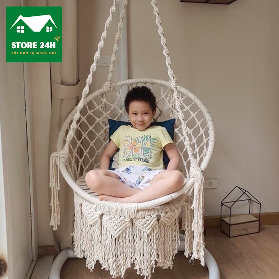 Xích đu, ghế tựa macrame kiểu vintage chất liệu sợi cotton xoắn, dùng cho phòng khách, phòng ngủ, quán cafe I Store 24h