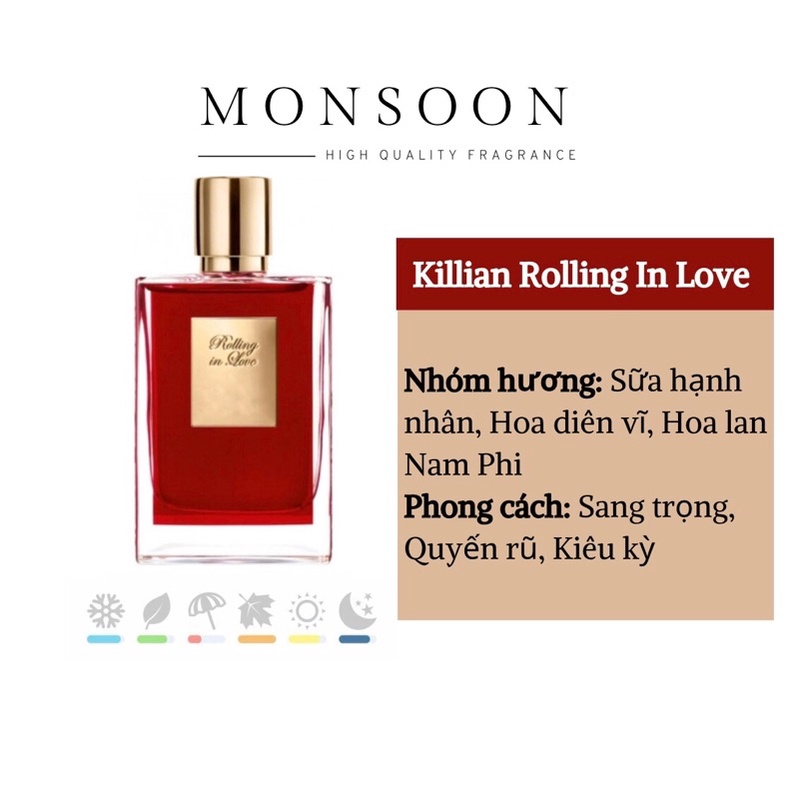 Nước hoa nam nữ (unisex) Kilian Rolling In Love EDP cao cấp Monsoon thơm lâu hương hoa cỏ ngọt ngào quyến rũ