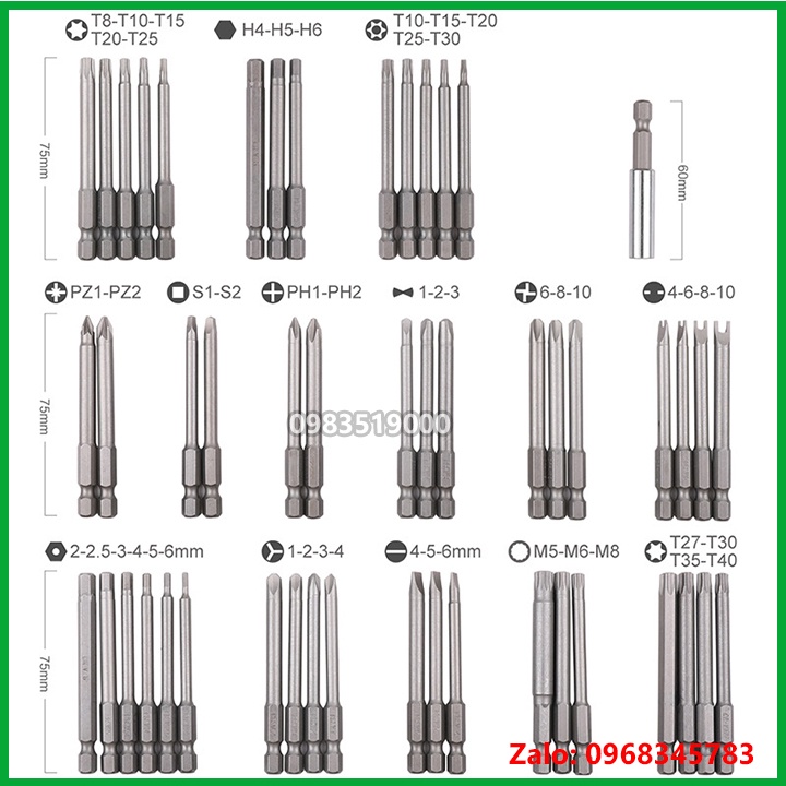 Bộ mũi tô vít đa năng chuôi lục giác 6.35mm 50 chi tiết cho máy khoan