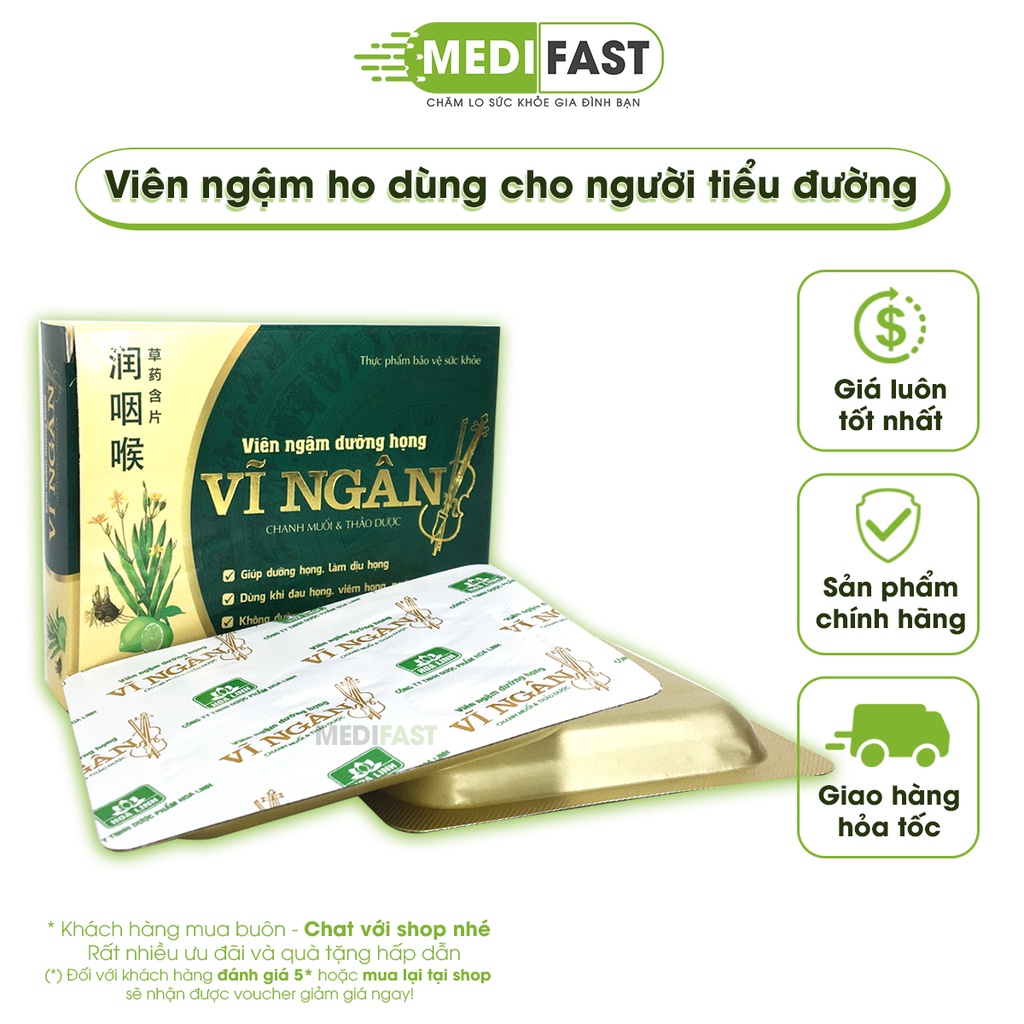 Kẹo ngậm giảm ho Vĩ ngân sát khuẩn họng, không đường thành phần từ húng chanh, bạc hà, chanh muối Hộp 10 viên