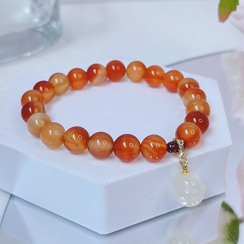 [Hàng Mới] Vòng Tay Mã Não Đỏ Thiết Kế Đơn Giản Phong Cách Retro