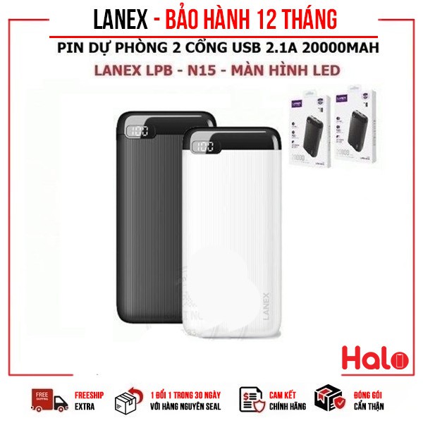 Pin dự phòng 2 USB 2.1A 20000mAh LANEX LPB-N15-Màn hình LED