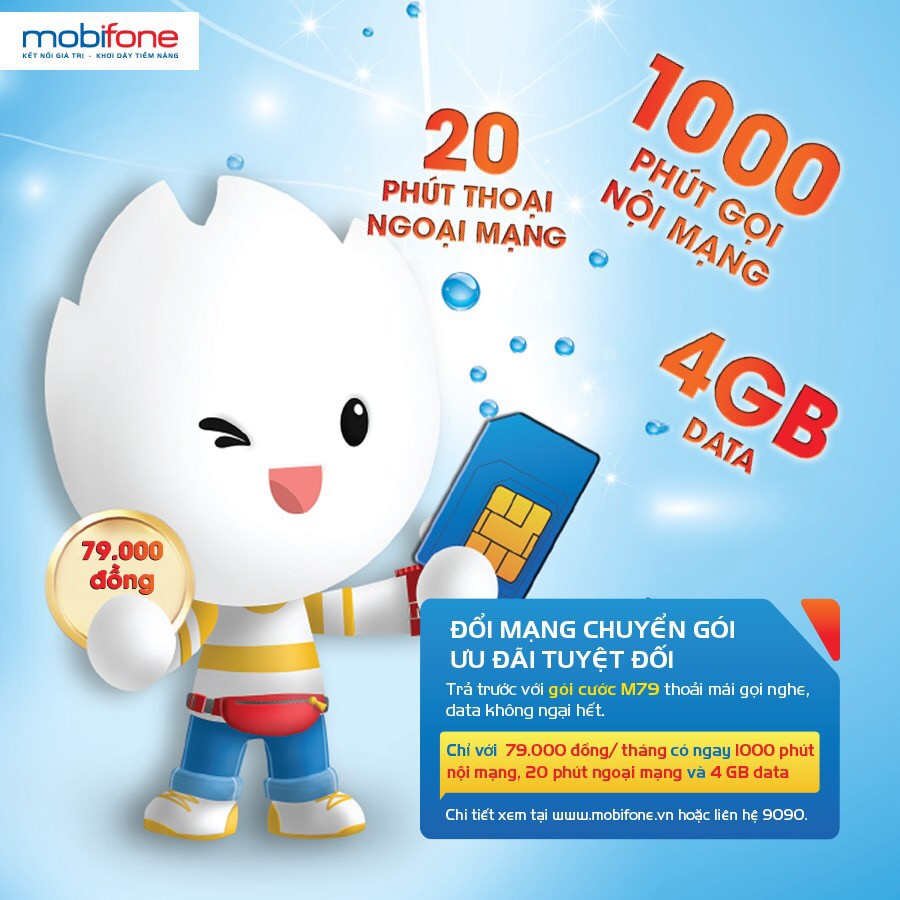 Sim 4G 10 số Mobifone M79 Miễn phí [1000 phút nội mạng + 4GB/tháng + 20P gọi ngoại mạng]/tháng.(Đã n
