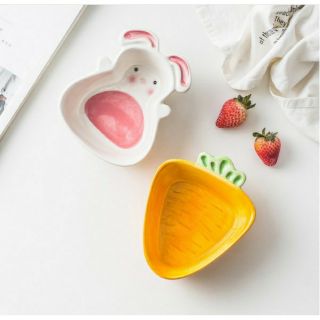 Bát ăn dặm gốm sứ cho bé hình thỏ, cà rốt