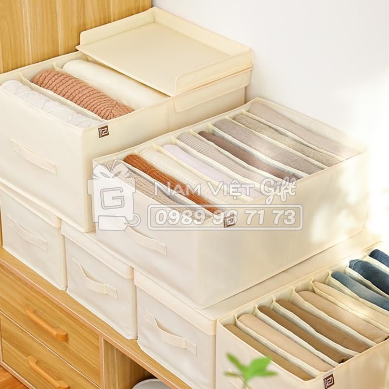 Combo 2 hộp vải chia ngăn sắp xếp quần áo phong cách Nhật Bản