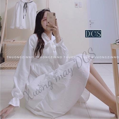 Sét Váy Babydoll Cổ Nơ Phối Gile Dáng Rộng Chất Đũi Mềm Xưởng May DCS | BigBuy360 - bigbuy360.vn