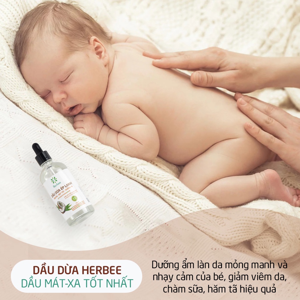 Dầu Dừa Ép Lạnh Herbee 100ml, Massage Cho Trẻ Sơ Sinh, Làm Mờ Vết Rạn Da, 100% Chiết Xuất Tự Nhiên