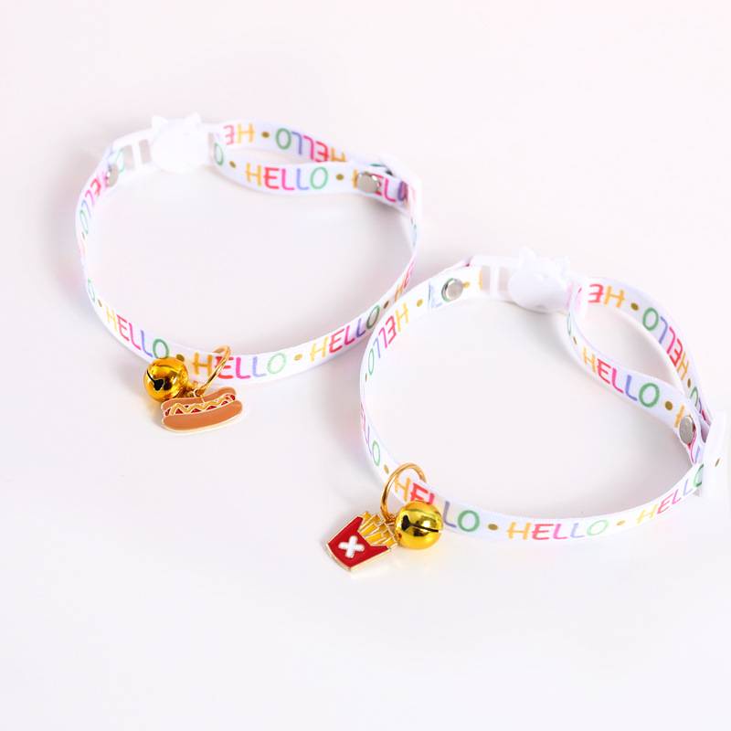 Vòng cổ mặt hình bánh pizza/ khoai tây chiên nhiều màu cho thú cưng