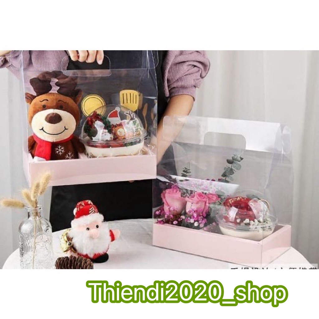 TD51-Hộp mica đựng bánh+hoa cho sự kiện sinh nhật, 8/3 và 20/10, Noel