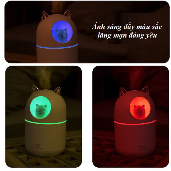 Máy xông tinh dầu phun sương mini cao cấp có đèn led làm đèn ngủ 300ml hình thú cute trang trí nhà cửa- tặng tinh dầu