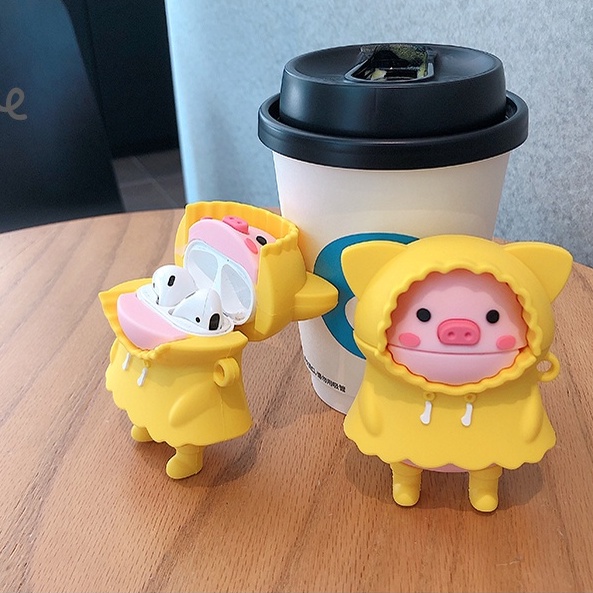 Vỏ TPU Bảo Vệ Hộp Sạc Tai Nghe compatible AirPods3 compatible AirPods3 Pro New 2021 Hình Chú Heo Đi Mưa