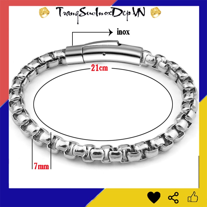 Vòng tay nam inox kiểu bông dừa 7ly khóa gài Vip sáng đẹp, không đen, không gỉ, thể hiện đẳng cấp phái mạnh