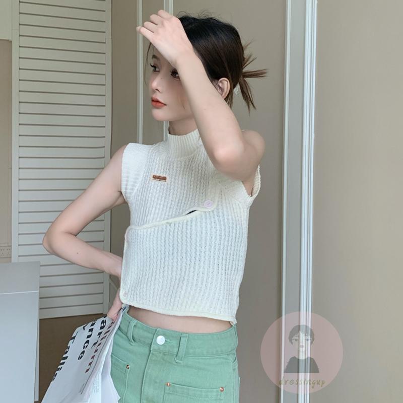 Áo Dệt Kim Sát Nách Màu Trơn Cổ Cao Thời Trang Mùa Hè Cho Nữ