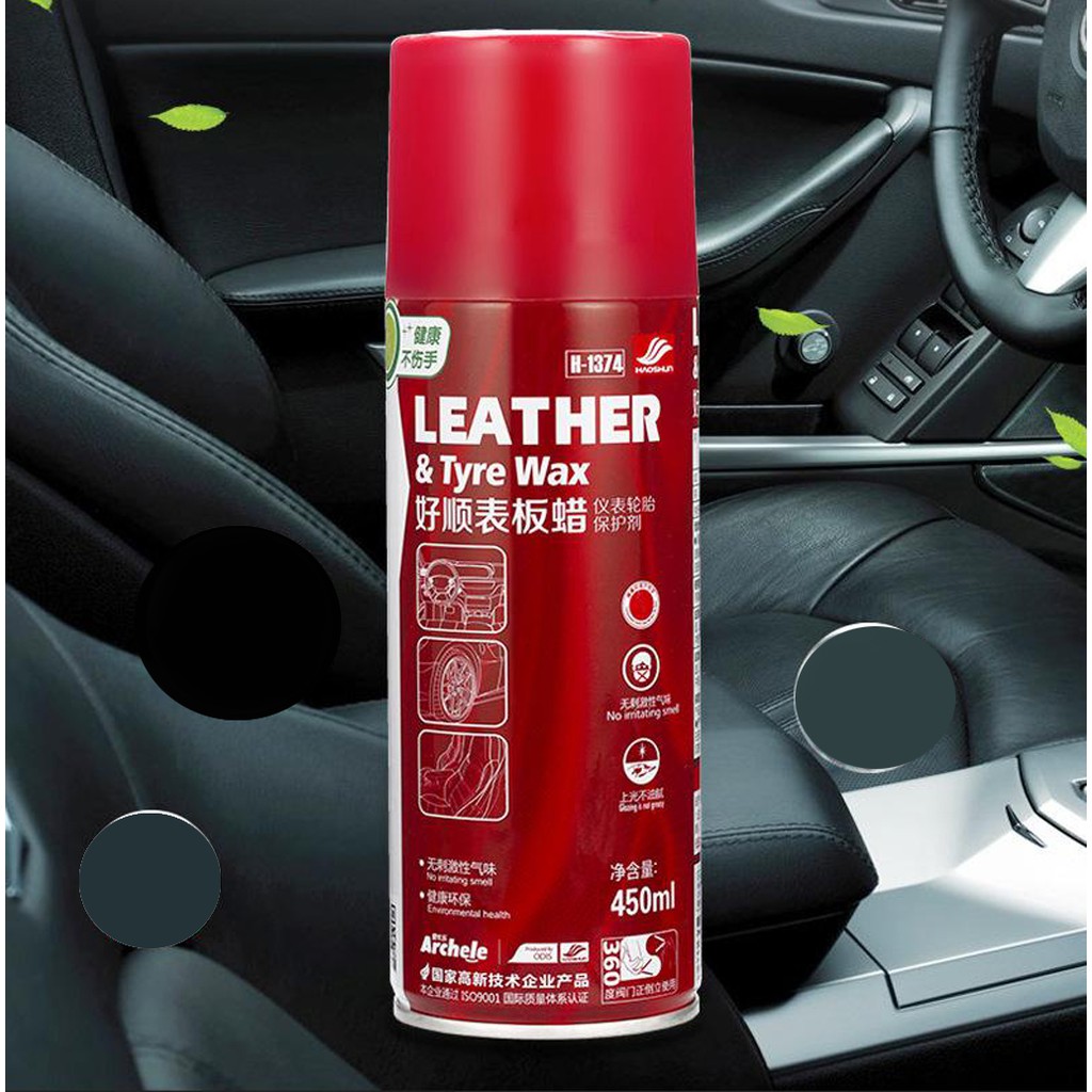 Chai xịt làm sạch làm bóng bảo dưỡng bề mặt da và lốp xe Haoshun LEATHER TYRE WAX 4 mùi vị 450ml