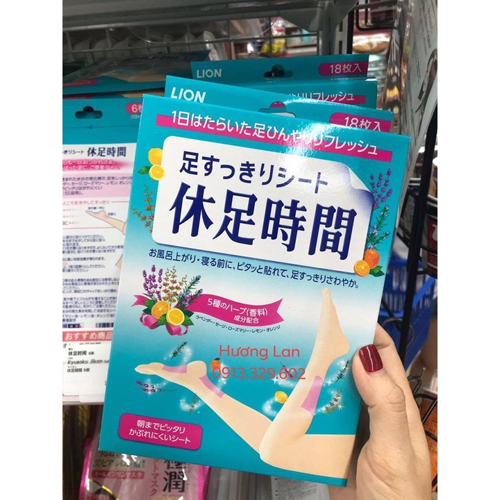 Miếng Dán Lạnh Thư Giãn Chân Lion Kyusoku Jikan 18 Miếng