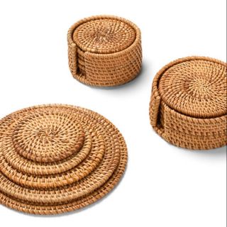 Bột lót ly bằng mây guột tự nhiên (6 miếng lót tròn đường kính 9cm và 1 khay đựng)