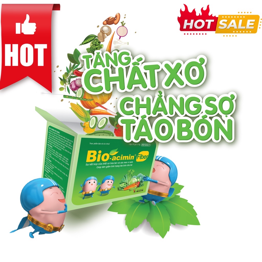 Men vi sinh bổ sung chất sơ phòng ngừa táo bón cho bé BIO AICIMIN FIBER hết lo táo bón, hộp 30 gói