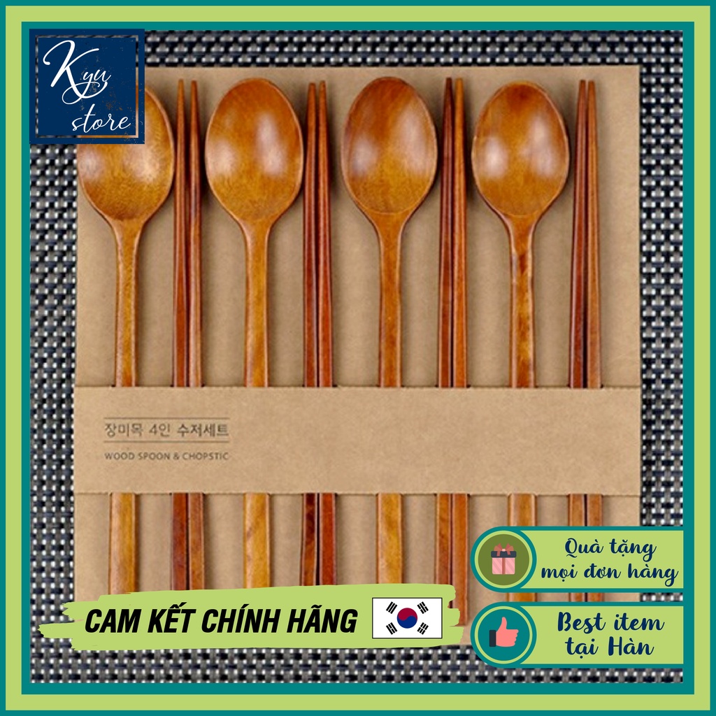 Set 4 bộ thìa đũa gỗ cá nhân cao cấp Kitchen Wood Hàn Quốc