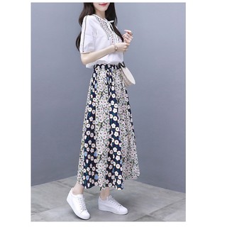 đầm thun tay dài thêu hoa