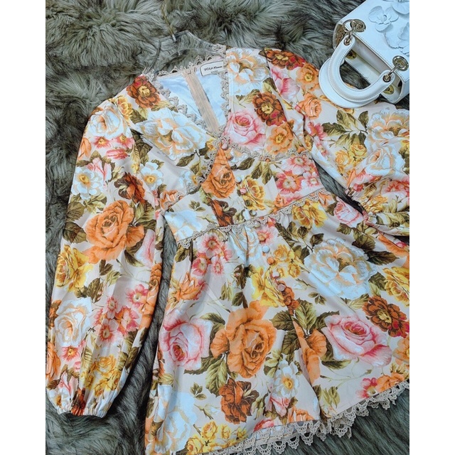 Jumsui hoa cam viền ren