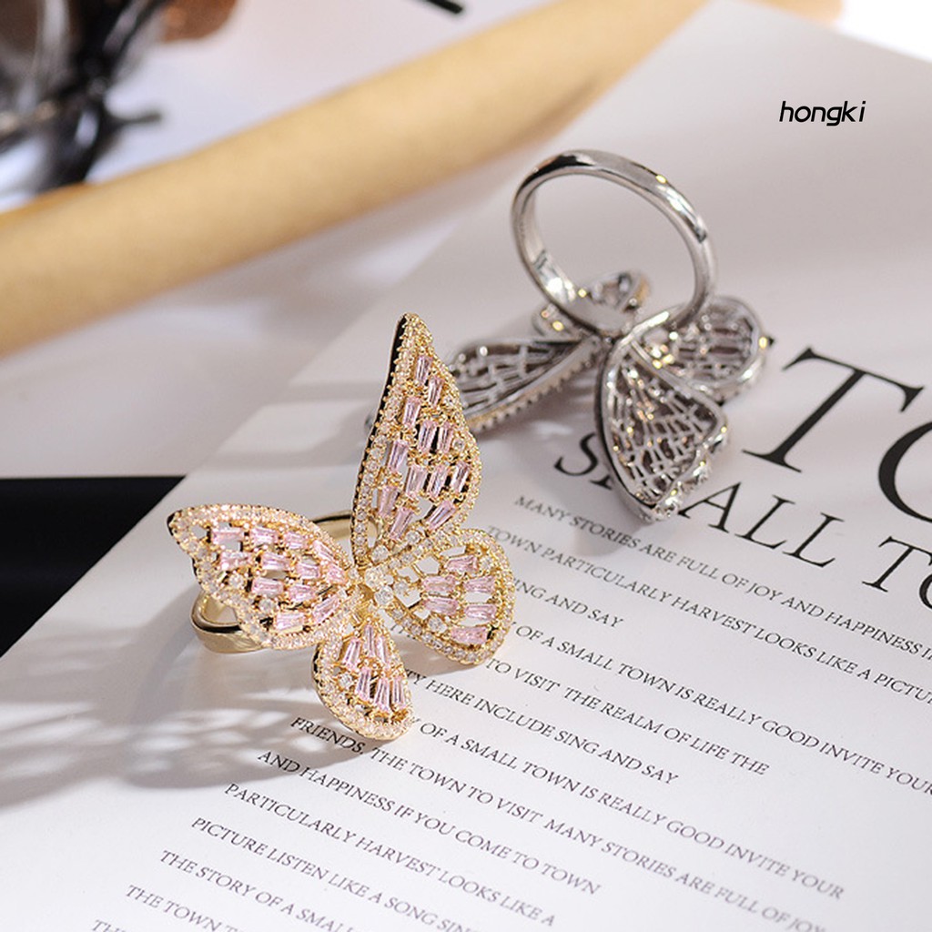 BUTTERFLY Nhẫn Hợp Kim Hình Bướm Đính Đá Thời Trang Cho Nữ