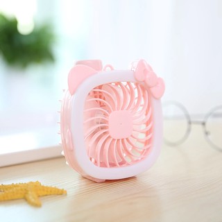 Quạt mini có đèn LED sạc USB hình mèo Hello Kitty