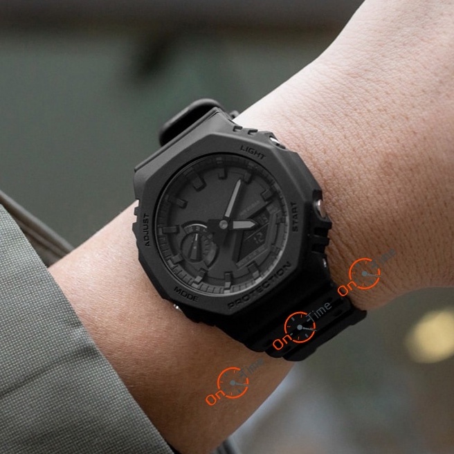 Đồng hồ thể thao nam Full đen OneTime kiểu dáng thon gọn lịch sự sang trọng dễ phối đồ, casio GA2100