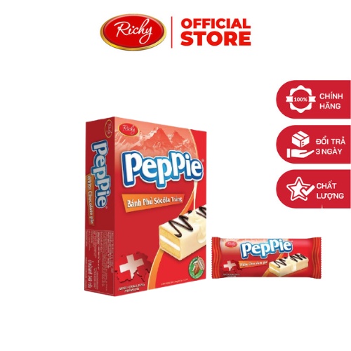 Bánh Peppie Richy phủ socola trắng hộp 3 (45g) bánh bông lan kem bơ sữa