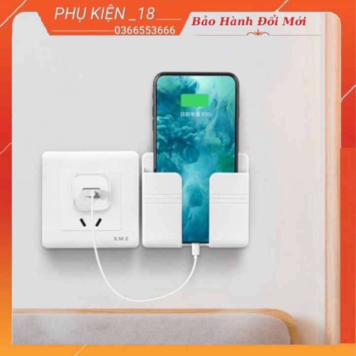 Kệ Dán Tường Để Remote, Đồ Dùng/ Giá Đỡ Sạc Điện Thoại - Có Móc Treo Giữ Dây Điện