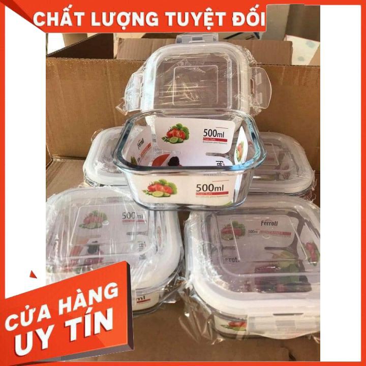 Hộp Thủy Tinh Cao Cấp FERROLI Có Nắp Nút Chân Không Kèm Túi Giữ NHiệt Dung Tích 500ml – Hàng Loại Đẹp