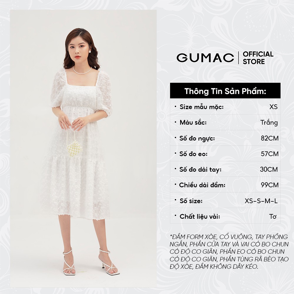 [Mã MABR07062 giảm 8% tối đa 50K đơn từ 249K] Đầm nữ babydoll nhún eo GUMAC màu trắng, đủ size DB3101 | BigBuy360 - bigbuy360.vn