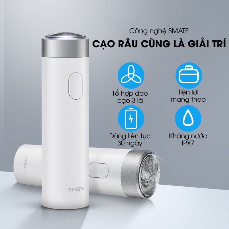 Máy Cạo Râu Mini Smate ST-R102C - Lưỡi Cạo Xoáy 3 Lá - Vỏ Kim Loại Sang Trọng - Sạc Nhanh Type-C - Full Kháng Nước IPX7