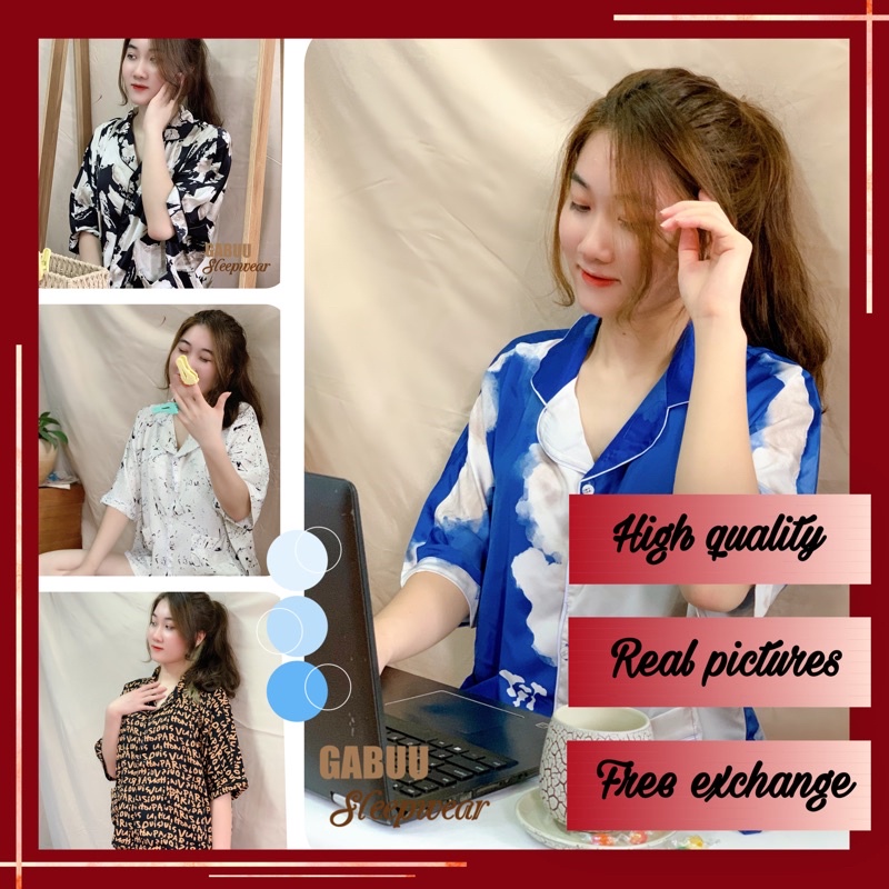 Set bộ ngủ, set mặc nhà Pyjama lụa cao cấp, dáng cánh dơi freesize