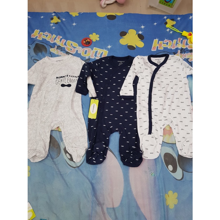 Set 3 áo liền quần cotton 100% cho bé sơ sinh 0-12 tháng tuổi