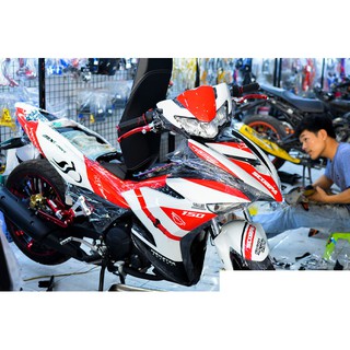 Tem trùm exciter 150 trắng đỏ, độ team trùm decal xe máy ex dán đời 2015-2020