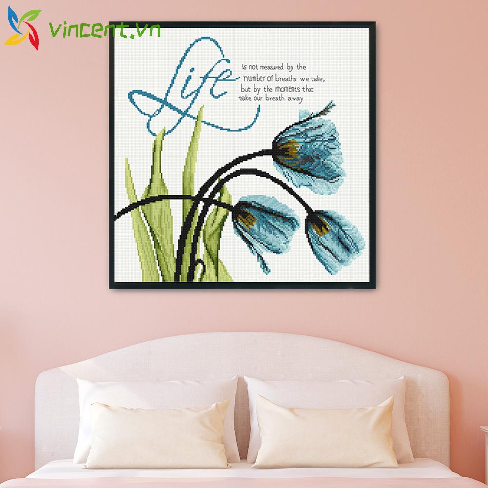 Tranh Thêu Chữ Thập Tự Làm 49x49cm Hình Hoa Tulip 11ct