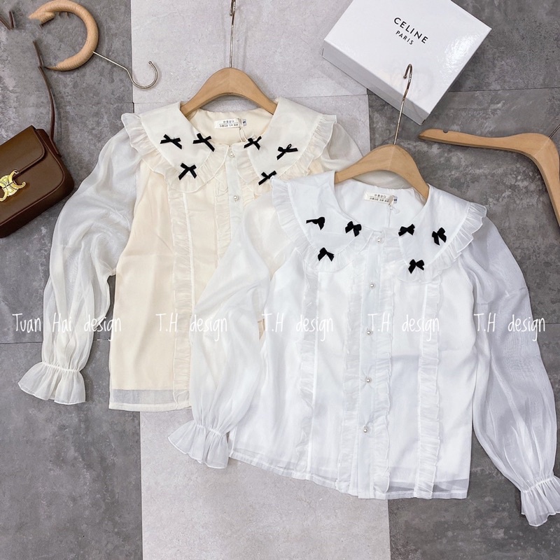 sơ mi đính nơ hot hit 2 màu sz:sm