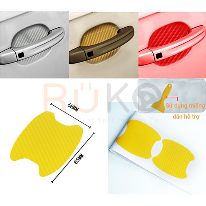 🚗 Bộ 4 Miếng Dán Carbon Bảo Vệ Hõm Tay Cầm Ô tô, xe hơi cỡ nhỏ